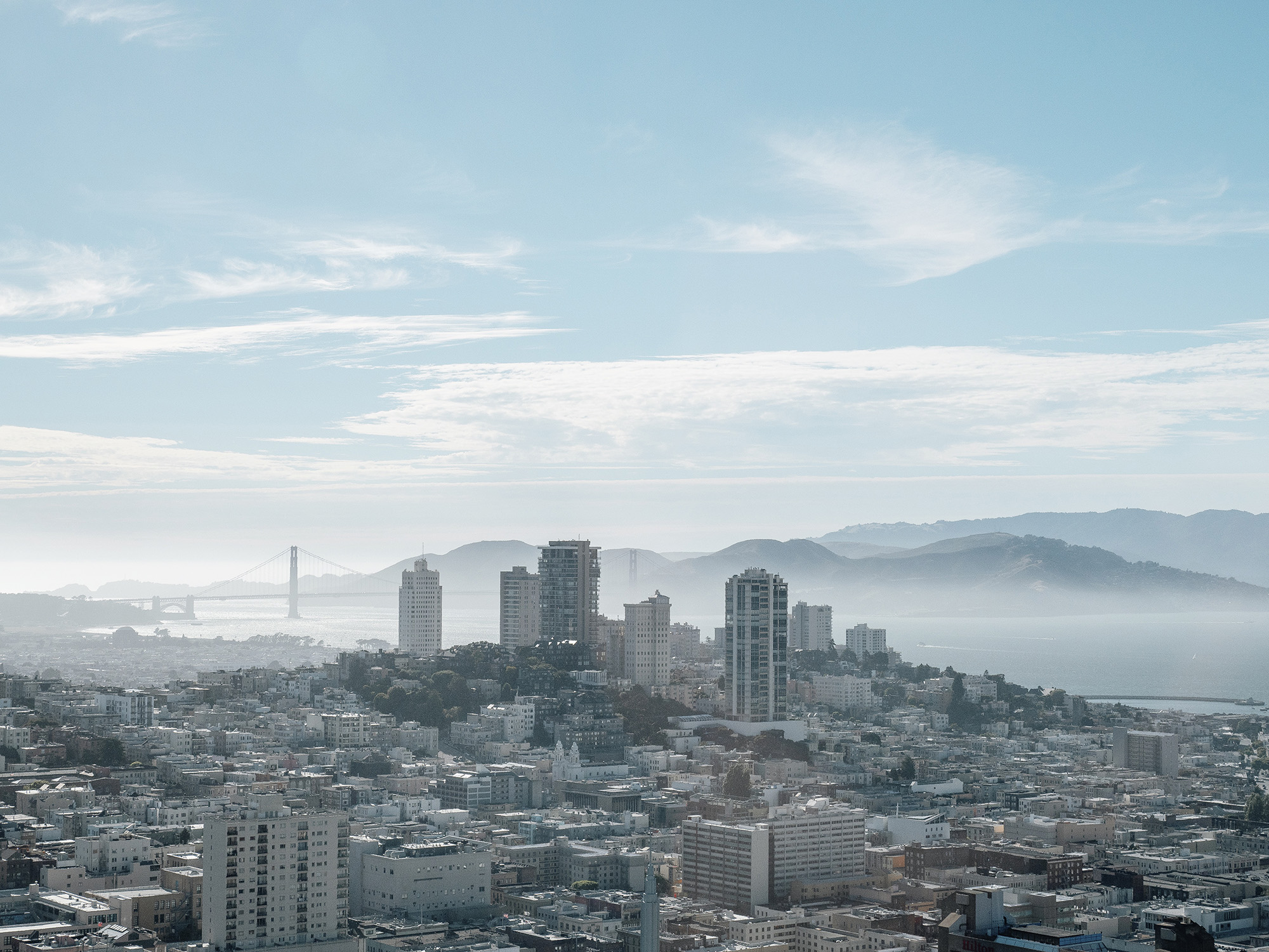 The late afternoon fog rolling in over the San Francisco Bay